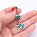 Detail View 3 of Marijuana Leaf Sparkle Belly Ring-Green