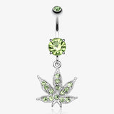 Marijuana Leaf Sparkle Belly Button Ring