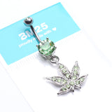 Detail View 4 of Marijuana Leaf Sparkle Belly Ring-Light Green