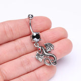 Detail View 3 of Jeweled Eye Dragon Belly Ring-Black