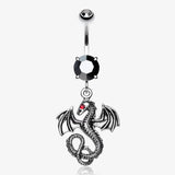 Jeweled Eye Dragon Belly Ring-Black