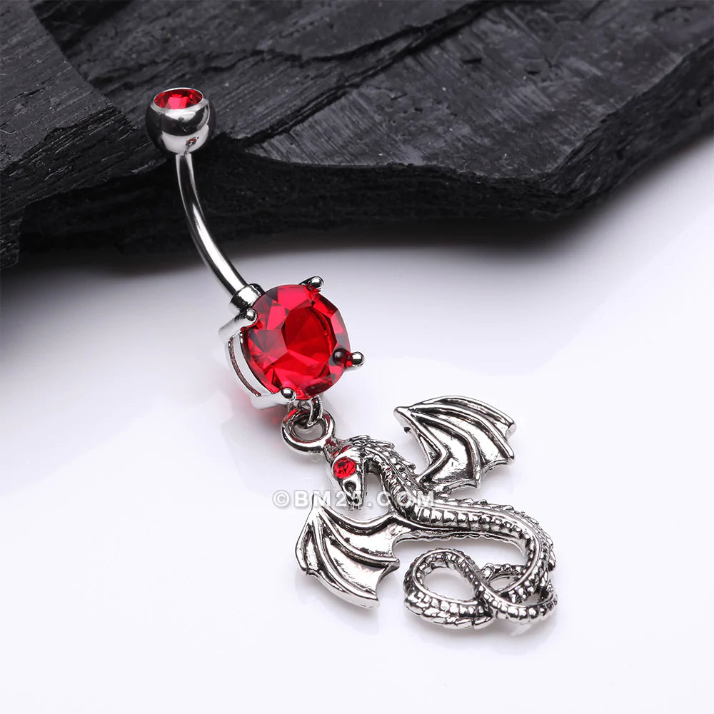 Detail View 2 of Jeweled Eye Dragon Belly Ring-Red