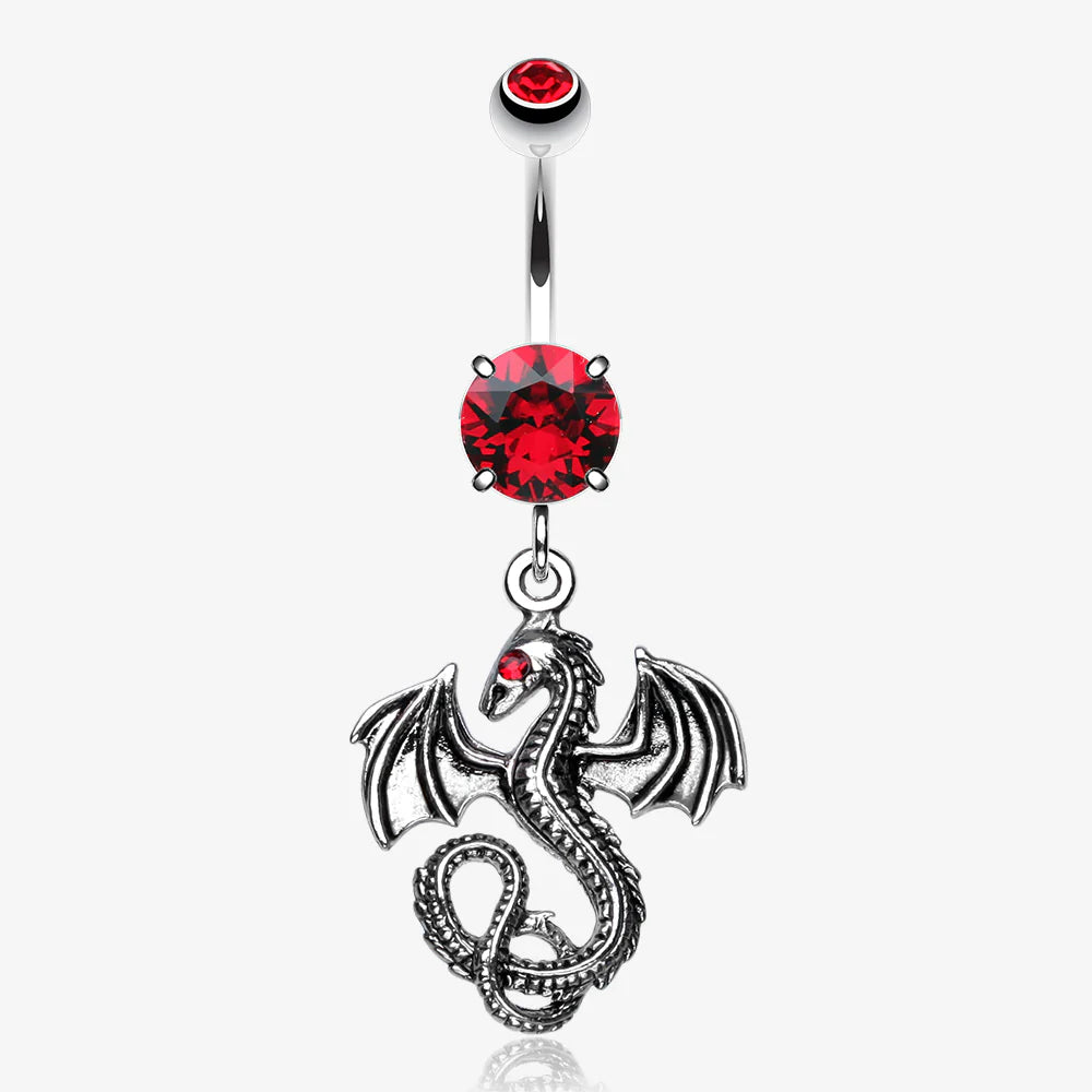 Jeweled Eye Dragon Belly Ring-Red