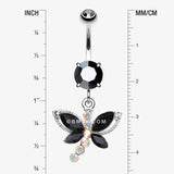 Detail View 1 of Dragonfly Glam Belly Ring-Black/Aurora Borealis