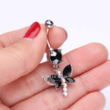 Detail View 3 of Dragonfly Glam Belly Ring-Black/Aurora Borealis