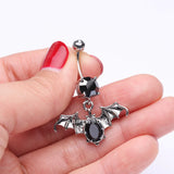 Detail View 3 of Bat Sparkle Belly Ring-Black