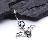 Detail View 2 of Bat Sparkle Belly Ring-Black