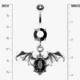 Detail View 1 of Bat Sparkle Belly Ring-Black