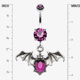 Detail View 1 of Bat Sparkle Belly Ring-Purple