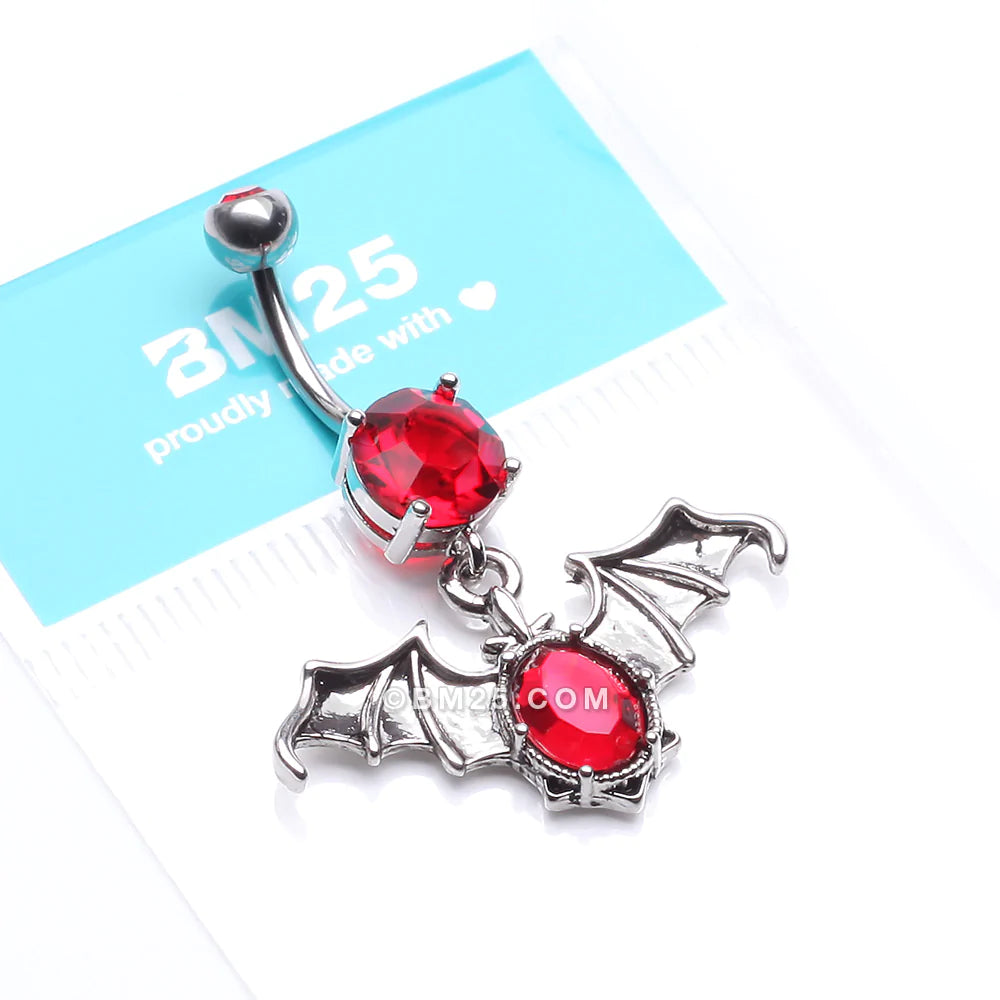 Detail View 4 of Bat Sparkle Belly Ring-Red