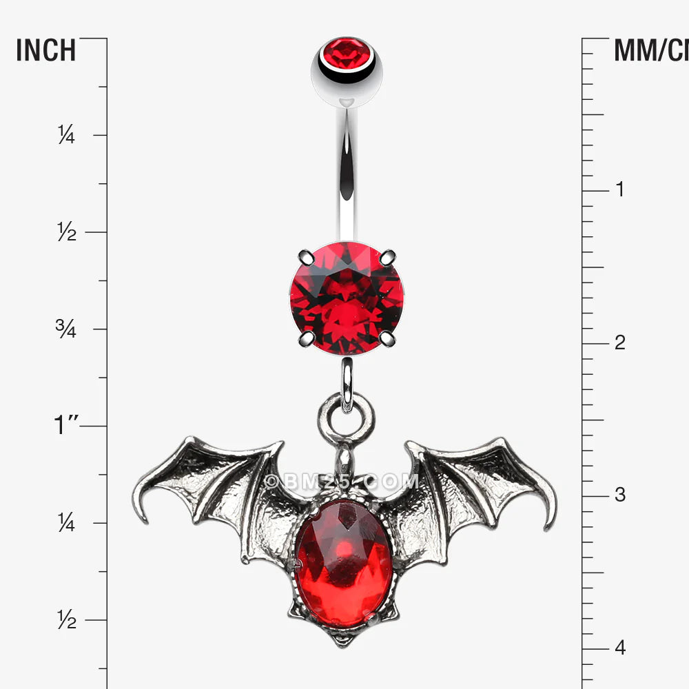 Detail View 1 of Bat Sparkle Belly Ring-Red