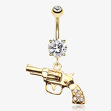 Golden Pistol Gun Sparkle Belly Ring-Clear Gem