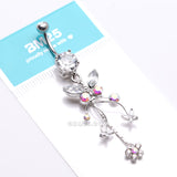 Detail View 4 of Butterfly Flower Garden Dangle Sparkle Belly Button Ring-Aurora Borealis/Clear Gem