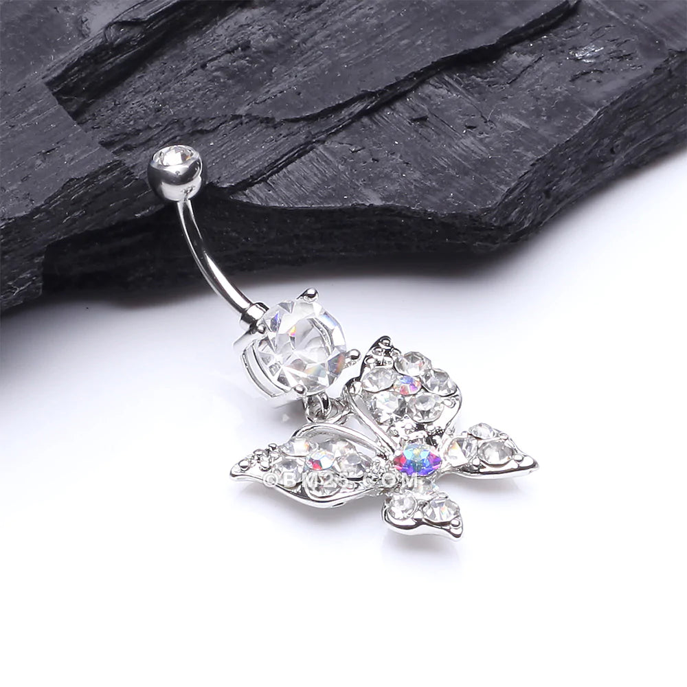 Detail View 2 of Luminous Butterfly Glam Belly Button Ring-Clear Gem