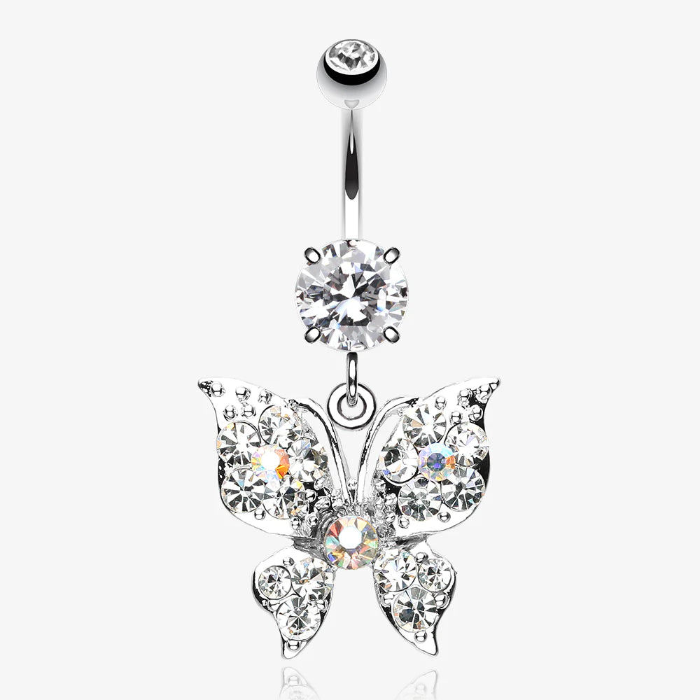 Luminous Butterfly Glam Belly Button Ring-Clear Gem