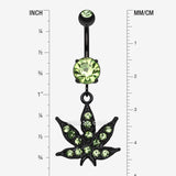 Detail View 1 of Blackline Marijuana Leaf Sparkle Belly Button Ring-Light Green