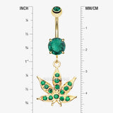 Detail View 1 of Golden Cannabis Leaf Sparkle Belly Ring-Green