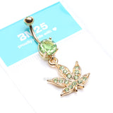 Detail View 4 of Golden Cannabis Leaf Sparkle Belly Ring-Light Green