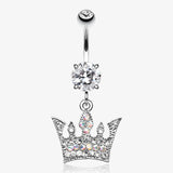 Regal Crown Belly Button Ring-Clear Gem