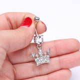 Detail View 3 of Regal Crown Belly Button Ring-Clear Gem