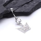 Detail View 2 of Regal Crown Belly Button Ring-Clear Gem