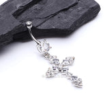 Detail View 2 of Princess Cut Cross Sparkle Belly Ring-Clear Gem