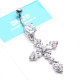 Detail View 4 of Princess Cut Cross Sparkle Belly Ring-Clear Gem