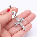 Detail View 3 of Princess Cut Cross Sparkle Belly Ring-Clear Gem