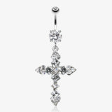 Princess Cut Cross Sparkle Belly Button Ring
