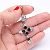 Detail View 3 of Princess Cut Cross Sparkle Belly Ring-Black/Clear Gem