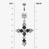 Detail View 1 of Princess Cut Cross Sparkle Belly Ring-Black/Clear Gem