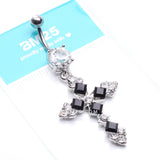 Detail View 4 of Princess Cut Cross Sparkle Belly Ring-Black/Clear Gem