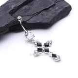 Detail View 2 of Princess Cut Cross Sparkle Belly Ring-Black/Clear Gem