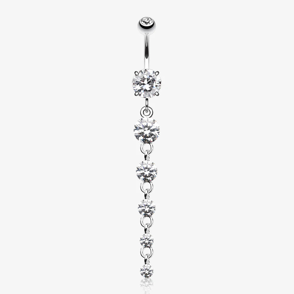 Crystalline Droplets Fall Belly Button Ring-Clear Gem