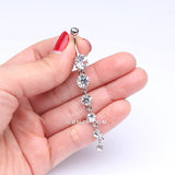 Detail View 3 of Crystalline Droplets Fall Belly Button Ring-Clear Gem