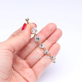 Detail View 3 of Golden Crystalline Droplets Fall Belly Button Ring-Clear Gem