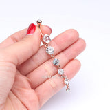 Detail View 3 of Rose Gold Crystalline Droplets Fall Belly Button Ring-Clear Gem