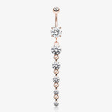 Rose Gold Crystalline Droplets Fall Belly Button Ring-Clear Gem