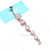 Detail View 4 of Rose Gold Crystalline Droplets Fall Belly Button Ring-Clear Gem