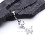 Detail View 2 of Butterfly Allure Multi-Gem Belly Button Ring-Clear Gem