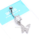 Detail View 4 of Butterfly Allure Multi-Gem Belly Button Ring-Clear Gem