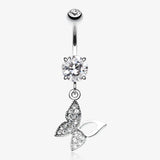 Butterfly Allure Multi-Gem Belly Button Ring-Clear Gem