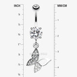 Detail View 1 of Butterfly Allure Multi-Gem Belly Button Ring-Clear Gem