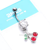 Detail View 4 of Lucky Cherry Belly Button Ring-Clear Gem/Red