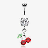 Lucky Cherry Belly Button Ring-Clear Gem/Red