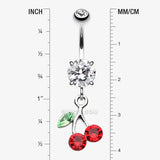 Detail View 1 of Lucky Cherry Belly Button Ring-Clear Gem/Red