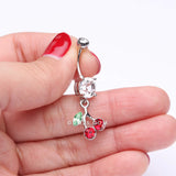 Detail View 3 of Lucky Cherry Belly Button Ring-Clear Gem/Red