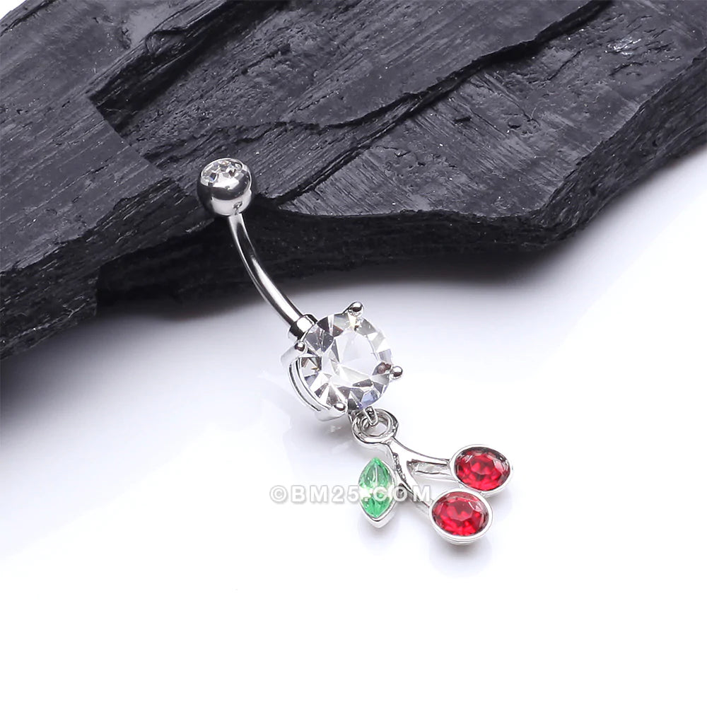 Detail View 2 of Lucky Cherry Belly Button Ring-Clear Gem/Red