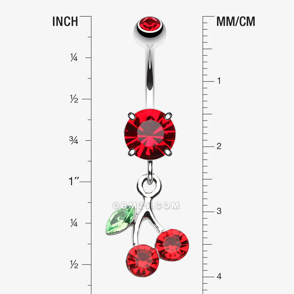 Detail View 1 of Lucky Cherry Belly Button Ring-Red