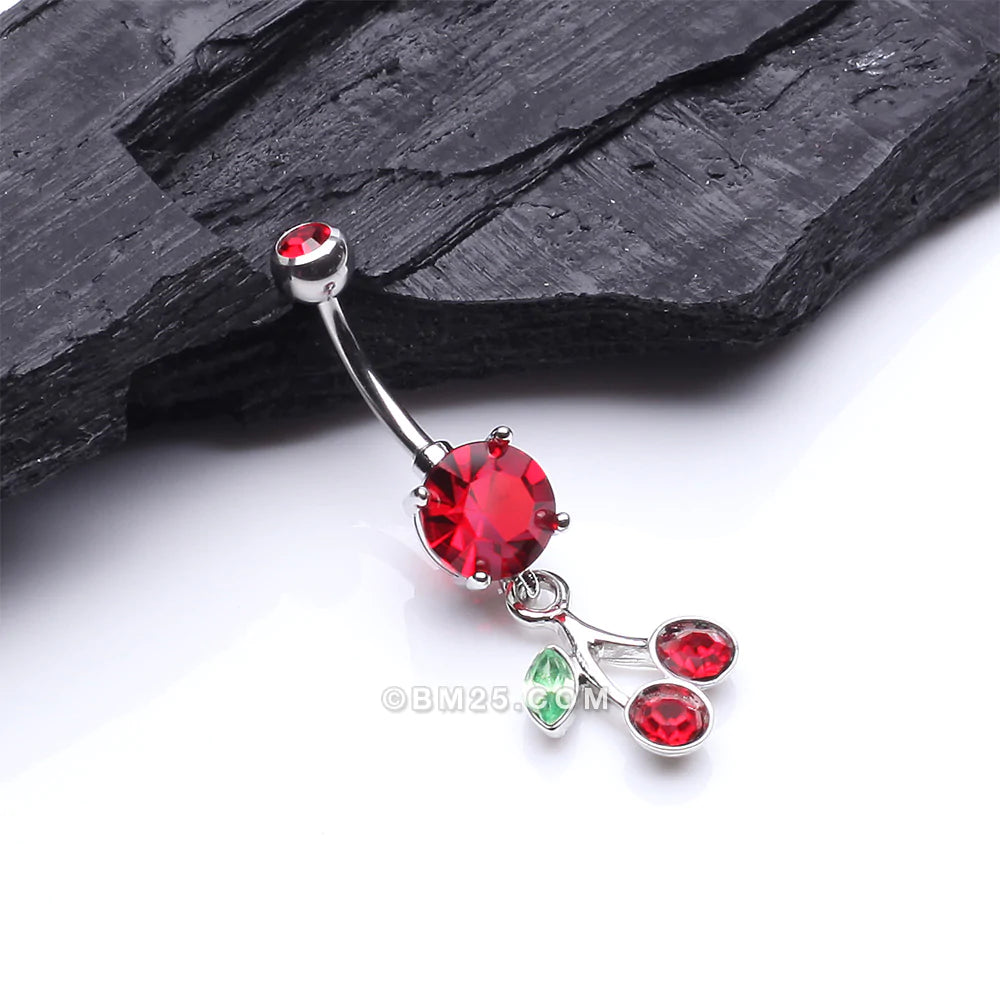 Detail View 2 of Lucky Cherry Belly Button Ring-Red